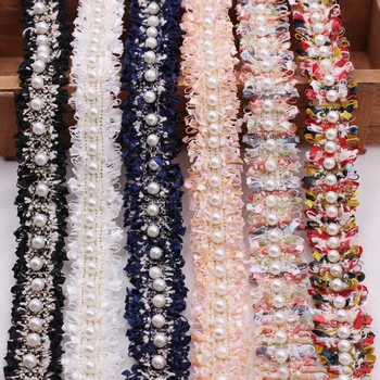 0,9 M Vintage Krásne Perly Korálkové Vyšívané Čipky Orezania pása s nástrojmi Textílie Ručné DIY Kostým, Šaty, Šitie Dodávky Plavidlá