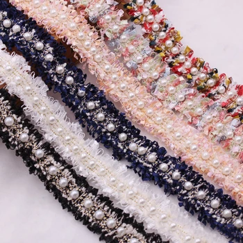 0,9 M Vintage Krásne Perly Korálkové Vyšívané Čipky Orezania pása s nástrojmi Textílie Ručné DIY Kostým, Šaty, Šitie Dodávky Plavidlá