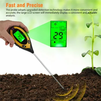 Nový 4 V 1 pre Digitálne Pôdne PH Meter Vlhkosti Monitorovanie Teploty Slnečnému žiareniu Tester Pre Záhradné Rastliny Poľnohospodárstva S Blacklight