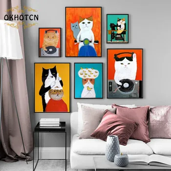 Moderné Abstraktné Zvierat Plagáty a Vytlačí Moto Šampón Legrační Karikatúra Mačka Wall Art Obraz na Plátne Maľovanie Moderné Domáce Dekorácie