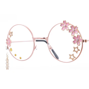 Roztomilý Sakura Prívesok Jasné, Optického Skla A Rámu Ženy Kolo Rám Retro Okuliare Žena Dekorácie Okuliare