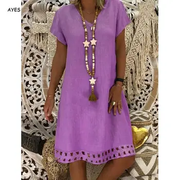 2020 Ženy Plus Veľkosť Bielizeň Šaty Príležitostné Letné Krátky Rukáv Voľné Plážové Šaty Elegantné Retro Daisy Tlač Sundress Vestidos