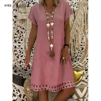 2020 Ženy Plus Veľkosť Bielizeň Šaty Príležitostné Letné Krátky Rukáv Voľné Plážové Šaty Elegantné Retro Daisy Tlač Sundress Vestidos