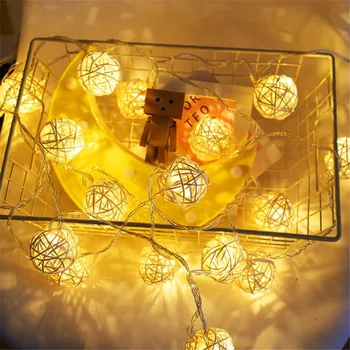 Ratanový Loptu LED Reťazec Svetlá Opony Víla Svetla Batérie 3M Garland Svetlo String Loptu Stenu Decor Záhrade Rekreačný dom Dekorácie