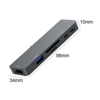 USB 3.1 až Kompatibilný s HDMI Rozbočovač 7 v 1 Multi Splitter Adaptér pre iPad Pro USB Typu C Dock Stanica pre TF Card Reader 98x34x10mm