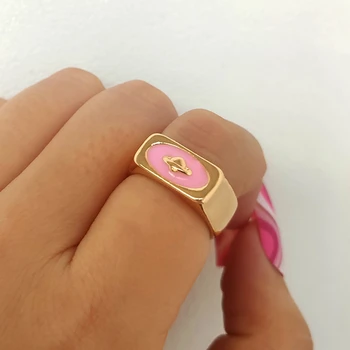 Ružová Smalt Dvojvrstvové Odkvapkávanie Oleja Digitálne Prstene pre Ženy Geometrické Námestie Srdce Motýľ Planéty Krúžok Fashion Party Šperky