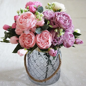 Hodváb Ruže, Pivónia Umelé Kvety Krásne Flores Kytice na Valentína darček Svadobné Party Dekor Mariage Falošné Kvety