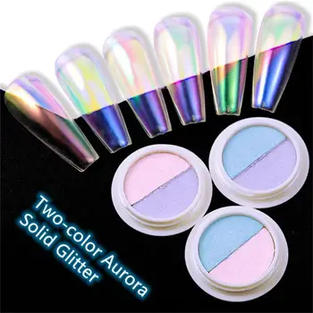 Dve farebné Aurora Priehľadný Neon Pevné Zrkadlo Nechty Prášok Lesk Prachu Chrome Pigment Nail Art Dekorácie, Doplnky