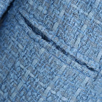 BBWM Tweed Ženy Elegantné Modré Blejzre 2021 Módne Dámy Vintage Voľné Sako Bundy Bežné Ženské Streetwear Vyhovuje Šik Dievčatá