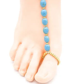 1 ks Letné Pláž Green Opal Kameň Elastické Perlové Špičky Krúžok Ponožky Módne Bohemia Nohy Šperky Pre Ženy Kúzlo Členkové Ponožky