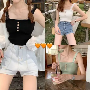 Letné sexi podväzky kawaii dievča kórejský pletenie bez rukávov krátka vesta klesnutie tričko Indie Pop žien vonkajšie sladké vesty