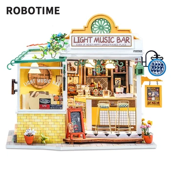 Robotime Rolife DIY domček pre bábiky Voľný Čas Séria Drevených Miniatúrne Dom pre Dievčatá Darček k Narodeninám DG147 Light Music Bar