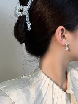 Mihan S925 ihly Moderné Šperky Bowknot Earirngs Populárny Štýl Kovov Kvalitné Crystal Simulované Pearl Náušnice Kvapka Darček