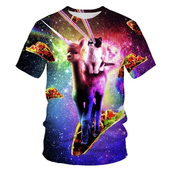 Letné Hot Predaj pánske T-shirt 3D Zviera Tlače Cat Graphic Nadrozmerné T-shirt Príležitostné O-krku Nadrozmerné T-shirt Zábava Streetwear Deti