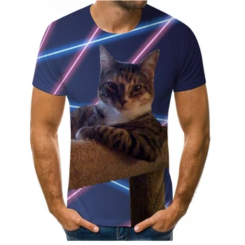 Letné Hot Predaj pánske T-shirt 3D Zviera Tlače Cat Graphic Nadrozmerné T-shirt Príležitostné O-krku Nadrozmerné T-shirt Zábava Streetwear Deti