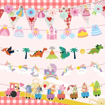 Havajská Párty Výzdoba Banner Dinosaura Jednorožec Flamingo Princezná Cartoon Zvieratá Happy Birthday Party Dekor Deti, Chlapec A Dievča, Girlandy