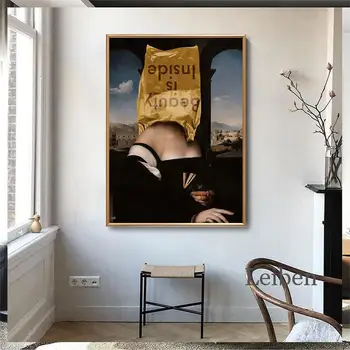 Humor Zábavné Plagát Mona Lisa Vintage Umelecké Plátno Na Maľovanie Nordic Retro Modulárny Obraz Na Stenu Domáce Dekorácie Obývacia Izba
