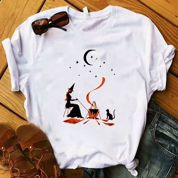 Móda Žien T Dámske Basic Čarodejnice Kávy Halloween Vytlačený Tee Tričko Femme Top Tričko Ženy Dámy Oblečenie T-shirt