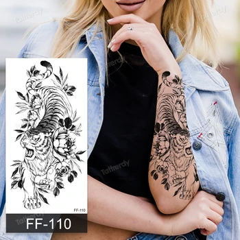 Dočasné tetovanie nálepky, kvety ruže, pivónia slnečnice had tiger dreamcatcher tetovanie falošné nepremokavé remienok tattoo rukáv dievča