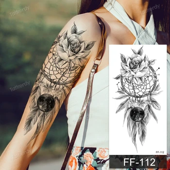 Dočasné tetovanie nálepky, kvety ruže, pivónia slnečnice had tiger dreamcatcher tetovanie falošné nepremokavé remienok tattoo rukáv dievča
