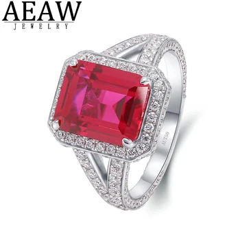 AEAW 5ct 14K Bieleho Zlata Lab Ruby Krúžok Diamantové Výročie Klasické Jemné Šperky