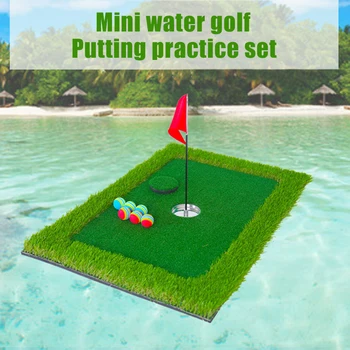 Plávajúce Golfové Putting Green Set S 6 Golfové Loptičky S Jamkové Golfové Pohár Golf Tee a Mat a Vlajku pre Prax 90x60cm CMG7