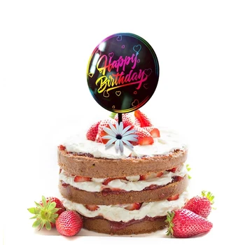 In Farebné Pozlátené Happy Birthday Cake Mulčovače, Ružové zlato Akryl Cupcake Vňaťou pre Dieťa Sprcha Narodeninovej párty Výzdobu Torty