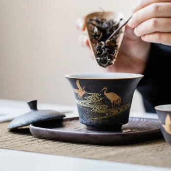 Gaiwan čaj nastaviť retro keramické čajové misky Kung Fu čaj nastaviť čaju zásobník nastavte šálku čaju suché bublina súbor môže byť prispôsobené