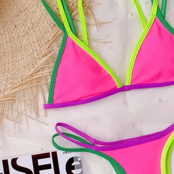 NewAsia Push up Bikini Nastaviť Farbu Blokovanie Patchwork 2 Dielna Sada Plavky Ženy Dámy Beach Party Club Brazílske plavky