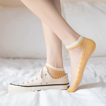 5Pairs/Veľa Žien Ponožky pre Letné Neviditeľné Ultra-Tenké Transparentné Cass Sklenené Vlákna, Hodváb Ponožky Fashion White Japonsko Členkové Ponožky