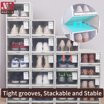 Haixin nové Zásuvky Typ Obuvi Box Pribrala Transparentné Topánky Úložný Box Ušetriť Miesto Stohovateľné Flip Plastové botníku Organizátori