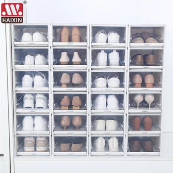 Haixin nové Zásuvky Typ Obuvi Box Pribrala Transparentné Topánky Úložný Box Ušetriť Miesto Stohovateľné Flip Plastové botníku Organizátori