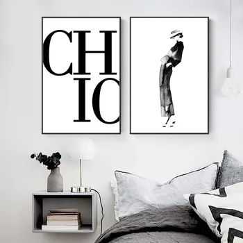 Moderné Módne Žena Plagát Abstraktný Obrázok Plátno na Maľovanie Čierna Biela Minimalistický Chic Citát Obrázok pre Obývacia Izba Domova