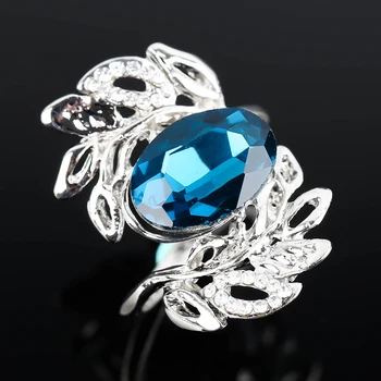 Čaro Veľkého Modrého Oválu Crystal Prstene pre Ženy, Tvorivé Pobočky Listy Pár Prstene, Svadobné Osobnosti Šperky Krúžok Veľkoobchod