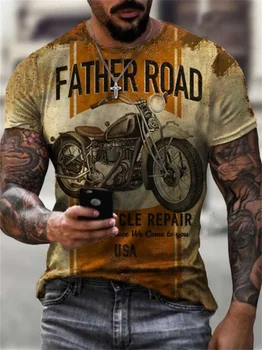 2021 Európskych a Amerických mužov lete retro motocyklový šport mládeže kolo golier bežné T-shirt muž trend