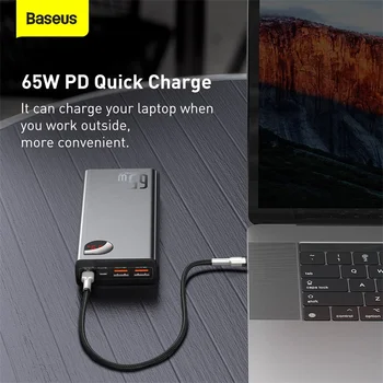 Baseus PD 65W Power Bank 20000mAh QC4.0 Prenosné Nabíjanie Externej Batérie, Nabíjačky PowerBank Pre iPhone Xiao Macbook PoverBank