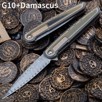 G10 Damasku skladací nôž prenosné taktický nôž outdoor camping prežitie self-defense nôž EDC nôž