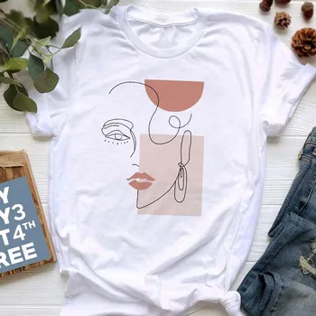 Maycaur Lineárne Ľudskej Tváre Vytlačené T-shirts Ženy Košele Letné Topy pre Ženy, Dámy Grafické T Košele Streetwear Camiseta Mujer