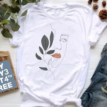 Maycaur Lineárne Ľudskej Tváre Vytlačené T-shirts Ženy Košele Letné Topy pre Ženy, Dámy Grafické T Košele Streetwear Camiseta Mujer