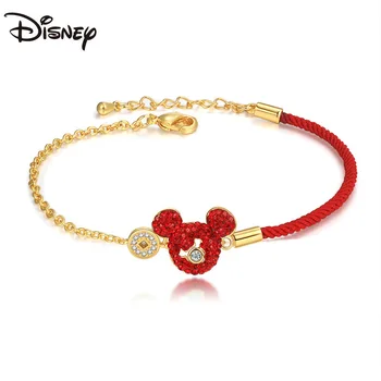 Disney'sAuspicious Červený povrázok Žien Náramok Roztomilý Kreslený Mickey Tvorivé Pol Červený povrázok Pol Reťazca Šperky Priateľku, Darček