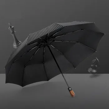 Windproof Muž Parasol drevená rukoväť prúžok Úplne Veľký Skladací Dáždnik Dážď Podnikania Muži Automatické Dáždniky