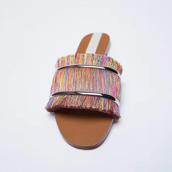 ZA Topánky dámske Letné 2021 Nové Farby Zodpovedajúce Vonkajšie otvorenou Špičkou Strapec Sandále Ploché Sandále Bežné Nosenie Papuče Ženy