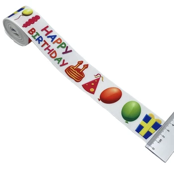 38mm Happy Birthday Páse s nástrojmi Balón Vytlačené Grosgrain Stuha Na Narodeniny/Party Dekorácie