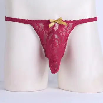 Muži Bielizeň Transparentné Vlna Zdobené Čipky Underpant Sissy Mini Micro Penis Puzdro G-string Nohavičky, Sexy Otvoriť Zadok Bikiny Nohavičky