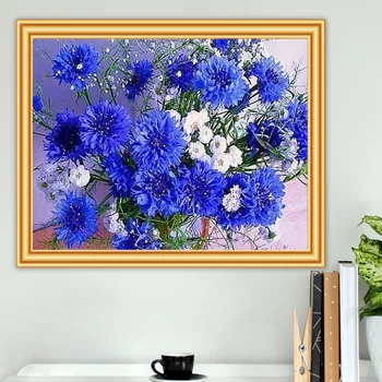 DIY 5D Diamond Maľovanie Modrá Cornflower Cross stitch Auta Plný Vrták, Výšivky, Kvetinové Mozaiky Obrazu Kamienkami Dekor