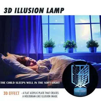 Útok na titan Nočné Osvetlenie Scout Pluku Logo 3D ilúziu LED Lampa Deti Spálňa Anime Dekorácie Osvetlenie S Diaľkovým ovládaním