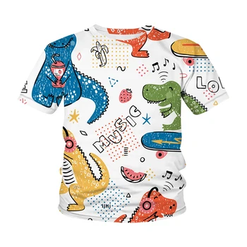 2021 Nové Letné Módy Unisex Roztomilý dinosaurus T-shirt Deti Chlapcov Krátke Rukávy 3D Tlač Tees, Baby, Deti Topy Pre Dievčatá Oblečenie