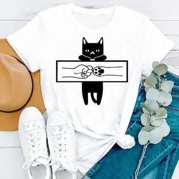Letné Kreslených Mačka Packa Zábavné, Roztomilé 2021 Cartoon Krátky Rukáv Ženy Módne Oblečenie Tlač Tričko Ženský Čaj Top Grafické T-shirt