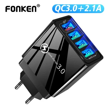 FONKEN 4 USB Nabíjačka, Rýchle Nabíjanie QC3.0 USB Sieťovej Nabíjačky Prenosné Mobilné Nabíjací Adaptér pre Xiao iPhone 12 11 Pro Max EÚ Plug