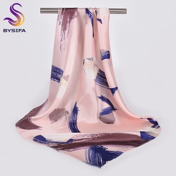 [BYSIFA] Ženy Krku Šatku Hidžáb Nové Luxusné Značky Čistého Hodvábu Šatku, Šál Foulard Femme Dámy Ružový Modrý Štvorec Šatky 68*68 cm